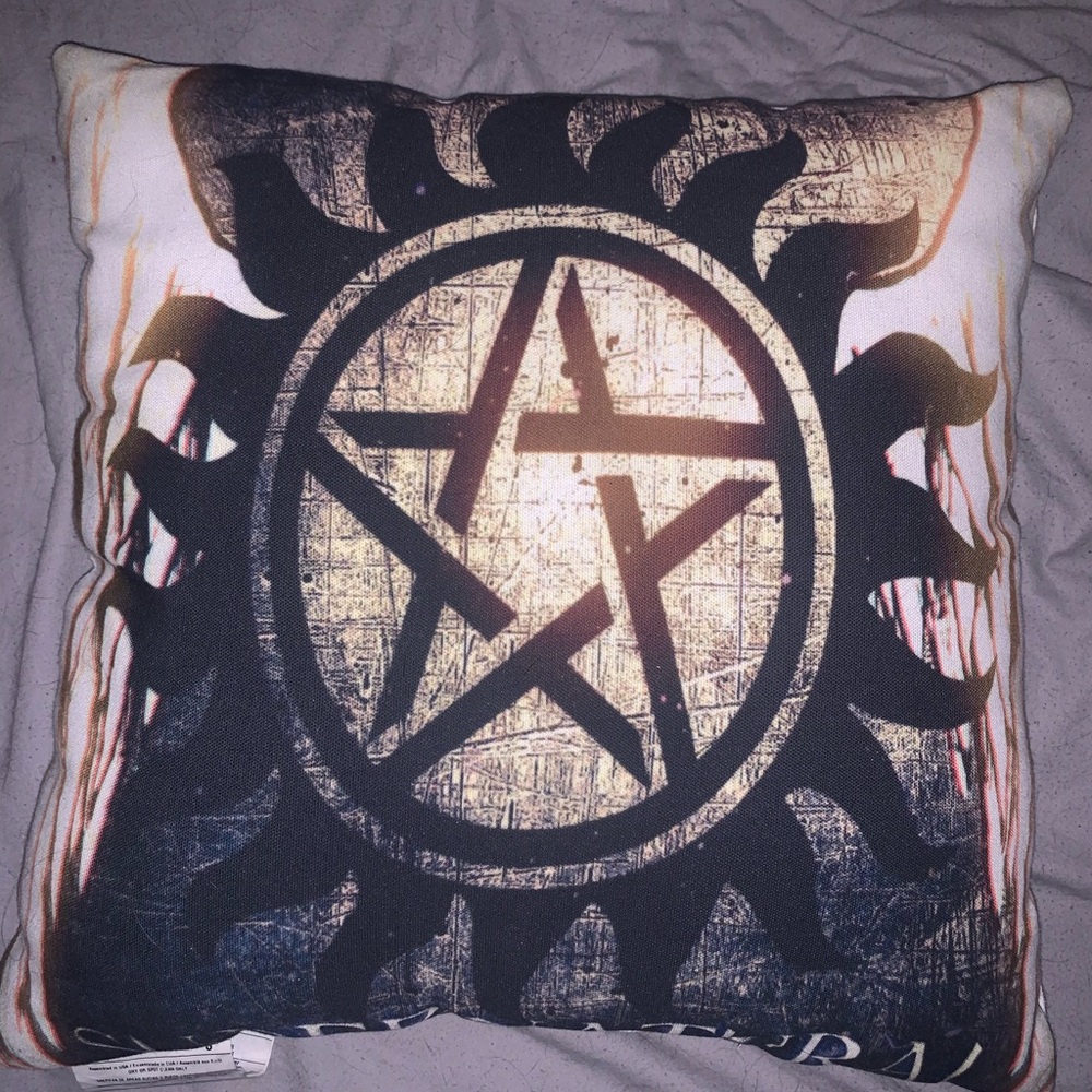 Supernatural Decorative Black and White Pentagram Pillow